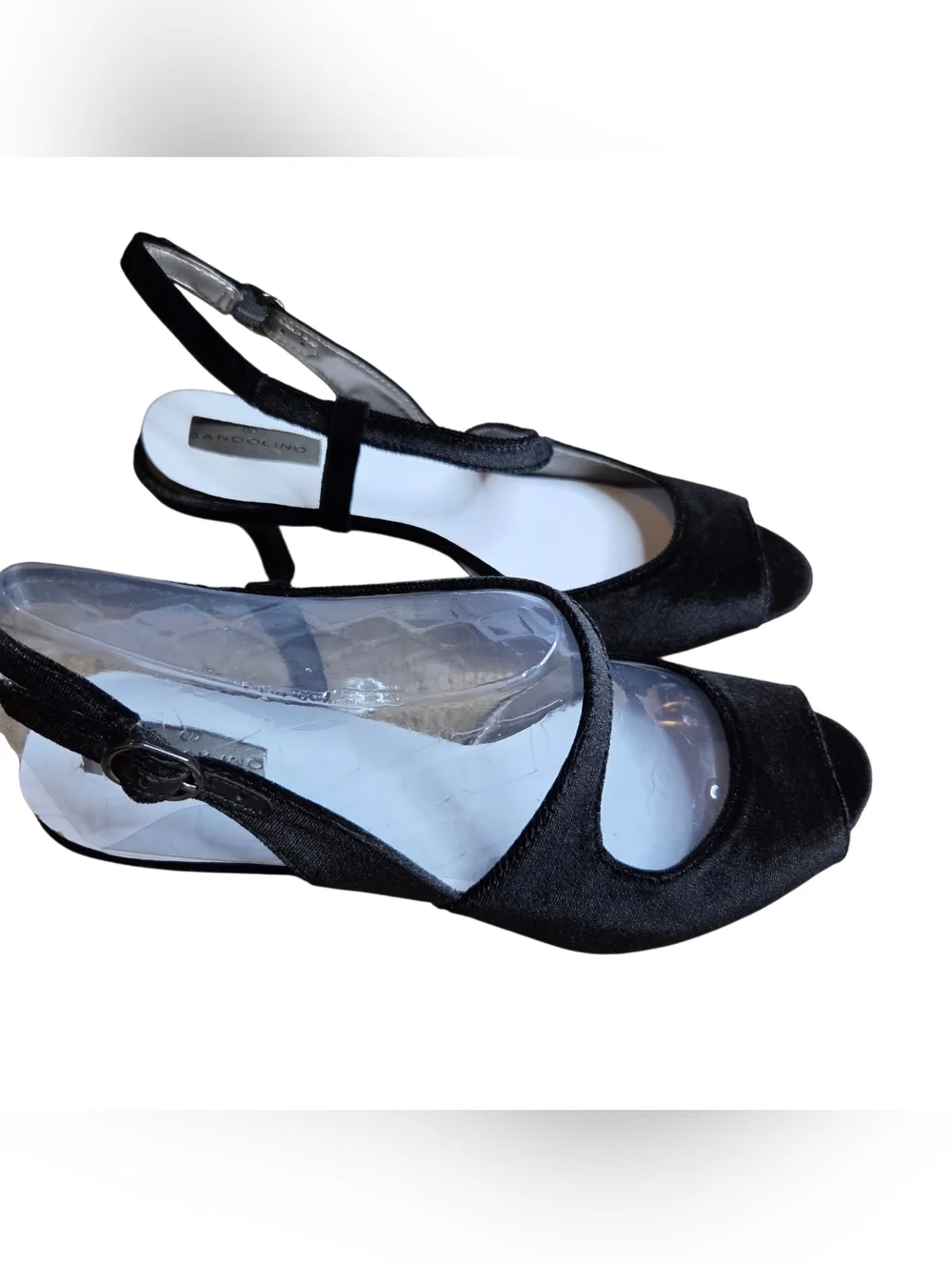 Bandolino Black Open-Toe Velvet Slingback Heels